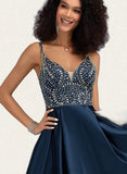 Sylvia A-line V-Neck Short/Mini Satin Homecoming Dress With Beading Sequins UKP0020566