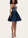 Sylvia A-line V-Neck Short/Mini Satin Homecoming Dress With Beading Sequins UKP0020566