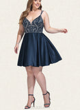 Sylvia A-line V-Neck Short/Mini Satin Homecoming Dress With Beading Sequins UKP0020566