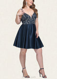 Sylvia A-line V-Neck Short/Mini Satin Homecoming Dress With Beading Sequins UKP0020566