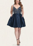 Sylvia A-line V-Neck Short/Mini Satin Homecoming Dress With Beading Sequins UKP0020566