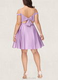 Norah A-line Off the Shoulder Short/Mini Satin Homecoming Dress With Bow UKP0020568