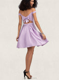 Norah A-line Off the Shoulder Short/Mini Satin Homecoming Dress With Bow UKP0020568