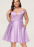 Norah A-line Off the Shoulder Short/Mini Satin Homecoming Dress With Bow UKP0020568