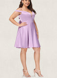 Norah A-line Off the Shoulder Short/Mini Satin Homecoming Dress With Bow UKP0020568