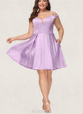 Norah A-line Off the Shoulder Short/Mini Satin Homecoming Dress With Bow UKP0020568