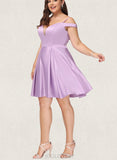 Norah A-line Off the Shoulder Short/Mini Satin Homecoming Dress With Bow UKP0020568