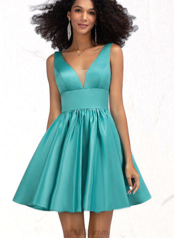 Lorna A-line V-Neck Short/Mini Satin Homecoming Dress UKP0020570