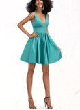 Lorna A-line V-Neck Short/Mini Satin Homecoming Dress UKP0020570