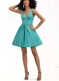 Lorna A-line V-Neck Short/Mini Satin Homecoming Dress UKP0020570