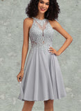 Abbigail A-line Scoop Knee-Length Chiffon Lace Homecoming Dress With Sequins UKP0020571