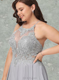 Abbigail A-line Scoop Knee-Length Chiffon Lace Homecoming Dress With Sequins UKP0020571