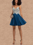 Emmalee A-line V-Neck Short/Mini Chiffon Lace Homecoming Dress With Beading UKP0020572