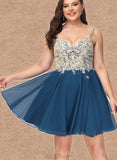 Emmalee A-line V-Neck Short/Mini Chiffon Lace Homecoming Dress With Beading UKP0020572