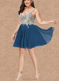 Emmalee A-line V-Neck Short/Mini Chiffon Lace Homecoming Dress With Beading UKP0020572