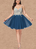 Emmalee A-line V-Neck Short/Mini Chiffon Lace Homecoming Dress With Beading UKP0020572