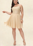 Lailah A-line Square Knee-Length Chiffon Homecoming Dress With Beading Sequins UKP0020575