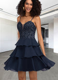 Cailyn A-line Sweetheart Short/Mini Chiffon Lace Homecoming Dress With Beading Sequins UKP0020576