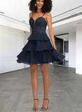 Cailyn A-line Sweetheart Short/Mini Chiffon Lace Homecoming Dress With Beading Sequins UKP0020576