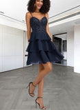 Cailyn A-line Sweetheart Short/Mini Chiffon Lace Homecoming Dress With Beading Sequins UKP0020576