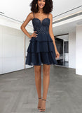 Cailyn A-line Sweetheart Short/Mini Chiffon Lace Homecoming Dress With Beading Sequins UKP0020576