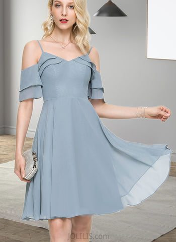 Ayanna A-line Cold Shoulder V-Neck Knee-Length Chiffon Homecoming Dress With Cascading Ruffles UKP0020578