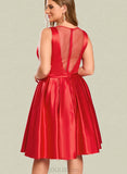 Jeanie A-line V-Neck Short/Mini Satin Homecoming Dress With Bow UKP0020583