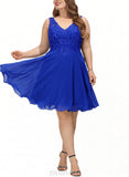 Danika A-line V-Neck Knee-Length Chiffon Lace Homecoming Dress UKP0020589