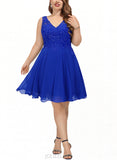 Danika A-line V-Neck Knee-Length Chiffon Lace Homecoming Dress UKP0020589