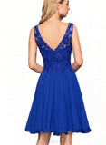 Danika A-line V-Neck Knee-Length Chiffon Lace Homecoming Dress UKP0020589