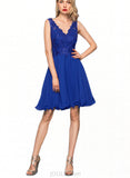 Danika A-line V-Neck Knee-Length Chiffon Lace Homecoming Dress UKP0020589