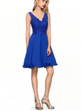 Danika A-line V-Neck Knee-Length Chiffon Lace Homecoming Dress UKP0020589