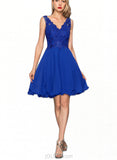 Danika A-line V-Neck Knee-Length Chiffon Lace Homecoming Dress UKP0020589