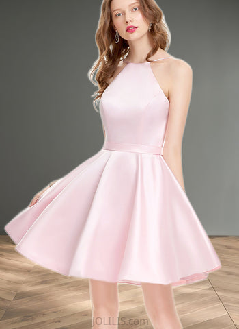 Dominique A-line Scoop Short/Mini Satin Homecoming Dress UKP0020590