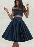 Celia A-line Off the Shoulder Sweetheart Knee-Length Satin Homecoming Dress UKP0020593