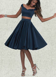 Celia A-line Off the Shoulder Sweetheart Knee-Length Satin Homecoming Dress UKP0020593