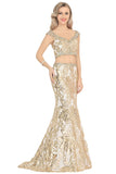 Prom Dresses V Neck Mermaid Tulle With Beads&Sequins