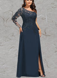 Jasmine Sheath/Column One Shoulder Floor-Length Chiffon Lace Evening Dress With Sequins UKP0020775