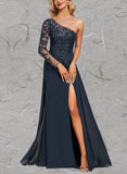 Jasmine Sheath/Column One Shoulder Floor-Length Chiffon Lace Evening Dress With Sequins UKP0020775