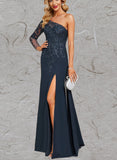 Jasmine Sheath/Column One Shoulder Floor-Length Chiffon Lace Evening Dress With Sequins UKP0020775