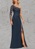 Jasmine Sheath/Column One Shoulder Floor-Length Chiffon Lace Evening Dress With Sequins UKP0020775