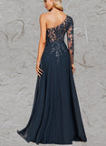 Jasmine Sheath/Column One Shoulder Floor-Length Chiffon Lace Evening Dress With Sequins UKP0020775