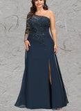 Jasmine Sheath/Column One Shoulder Floor-Length Chiffon Lace Evening Dress With Sequins UKP0020775