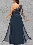 Jasmine Sheath/Column One Shoulder Floor-Length Chiffon Lace Evening Dress With Sequins UKP0020775