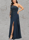 Jasmine Sheath/Column One Shoulder Floor-Length Chiffon Lace Evening Dress With Sequins UKP0020775