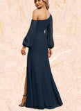 Jordin Trumpet/Mermaid Asymmetrical Floor-Length Chiffon Evening Dress With Pleated UKP0020777