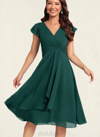 Jordin A-line V-Neck Knee-Length Chiffon Cocktail Dress UKP0020779