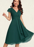 Jordin A-line V-Neck Knee-Length Chiffon Cocktail Dress UKP0020779