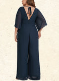 Helen Jumpsuit/Pantsuit V-Neck Floor-Length Chiffon Evening Dress With Pleated UKP0020787