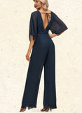 Helen Jumpsuit/Pantsuit V-Neck Floor-Length Chiffon Evening Dress With Pleated UKP0020787